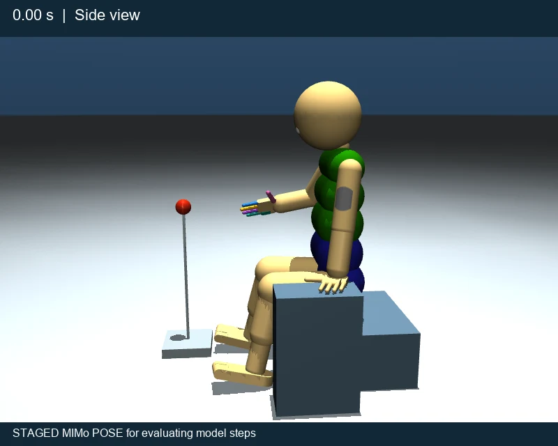 MIMo reaching toward a ball, viewed from the side